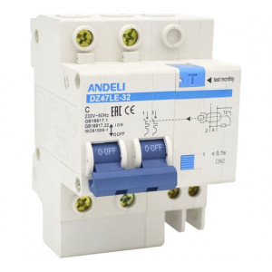 ДИФ. АВТОМАТ DZ47LE-32 2P 20A 30MA ТИП A, ДИФ. АВТОМАТ DZ47LE-32 2P 20A 30MA ТИП AC Х-КА С  (ANDELI)
