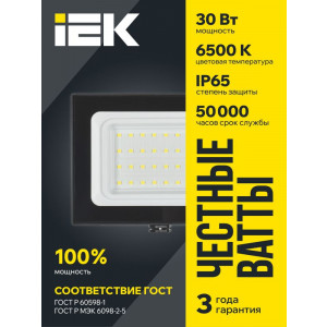 Прожектор светодиодный СДО 06-30 6500К IP65 черн. LPDO601-30-65-K02