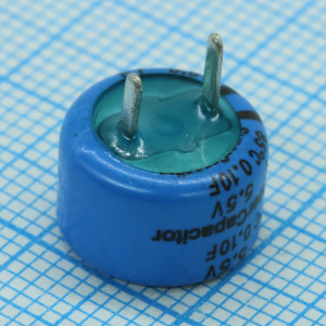 FTW0H104ZF, Ионистор 0.1Ф 5.5В -20....+80% (11.5х8.5мм ) радиальный алюминиевый цилиндрический корпус шаг 5.08мм 16Ом 85°C россыпь