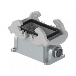 Закрытое основание разъема 70.331.1028.0, Основание разъема на панель, закрытое, типоразмер 10B, с уплотнителем, 1 кабельный ввод PG10, IP54, с левым расположением, с двумя защелками, без защитной крышки, материал корпуса: алюминиевый сплав