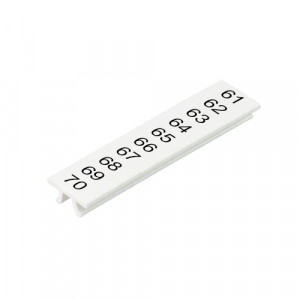 Маркировка для клемм (полоска) M1.008.0104.1, Маркировочные шильдики, для клемм сечением 1,5 мм.кв., WKF 1.5, верхняя, 10 шильдиков, нанесенные символы: 61...70, с горизонтальным расположением, размер шильдика: 4 x 10,5 мм, цвет: белый