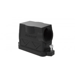 Крышка разъема DP16B-SEH-2S-PG29, Крышка разъема на кабель, типоразмер 16B, без уплотнителя, 1 отверстие с резьбой для кабельных вводов PG29, с боковым расположением, винтовая фиксация разъемного соединения, материал корпуса: алюминиевый сплав