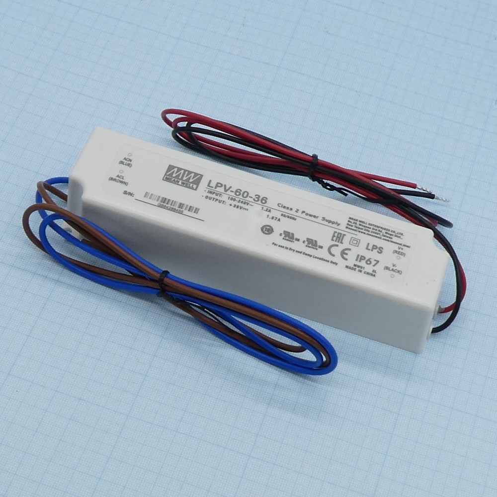 Изображение товара Источник питания AC-DC 60Вт IP67 для промышленной электроники LPV-60-36