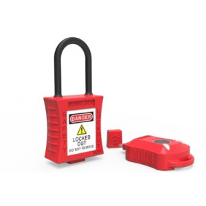 gwrbSK201RED, Замок блокировочный BLT электронный со стальной дужкой, ключ 5G, высота дужки – 38 мм, диаметр дужки – 5 мм, корпус из ABS-пластика, размеры корпуса – 48х44х22 мм, ABS-цилиндр, цвет – красный, 1 шт/упак