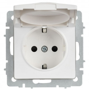 BRITE Розетка 1-местная с заземлением с защитными шторками и крышкой 16А IP44 РСбш10-3-44-БрАБ арктический белый IEK BR-R16-16-44-K91