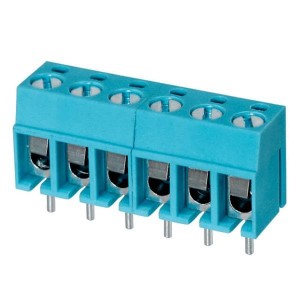 TB001-500-06BE, Фиксированные клеммные колодки Terminal block, screw type, 5.00, horizontal, 6 poles, CUI Blue, slotted screw, PCB mount