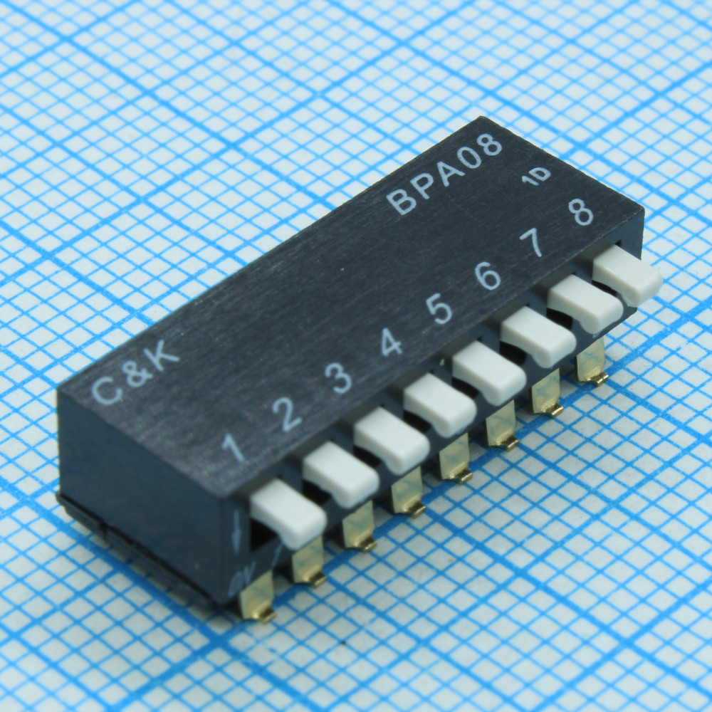 Изображение товара Дип-переключатель BPA08SB 8 групп OFF ON SMD 0.1А 24В