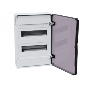 Щит распределительный навесной с пластиковой черной прозрачной дверцей на 24 модуля, OptiBox Pro 24-NKR-IP40 379798