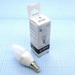 Лампа LED Gauss 6W хол свеча (85), E14,4100K,450Lm,98*37