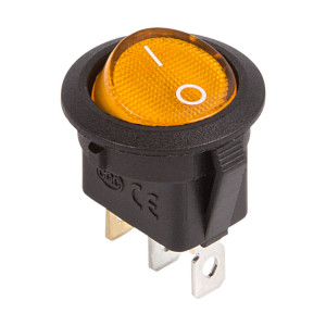 36-2587 Выключатель клавишный круглый 12V 20А (3с) ON-OFF желтый с подсветкой (RWB-214) REXANT(кр.