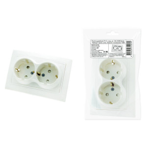 Розетка двойная 2П+З с защ. шт. 16А 250В белая "Таймыр" (пром. упак., бакелит. основание) SQ1814-0518