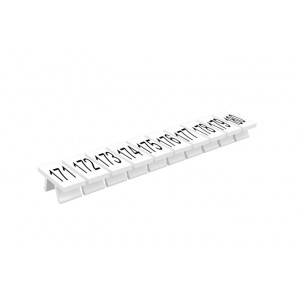 Маркировка (полоска) 305801/171...180, Маркировочные шильдики, для клемм сечением 2,5 мм.кв., боковая / верхняя, 10 шильдиков, нанесенные символы: 171...180, с горизонтальным расположением, размер шильдика: 5,2 x 10,5 мм, цвет: белый