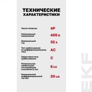 Дифференциальный автомат АД-4 32А/ 30мА (хар. C, AC, электронный) 6кА PROxima DA4-6-32-30-pro