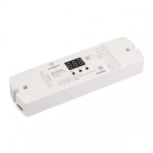 Декодер SMART-K19-DMX (12-48V, 4x350mA) 023827, Декодер тока DMX512 для трансляции DMX512 сигнала ШИМ(PWM) устройствам, таким как светильникам и мощным светодиодам. Питание 12-48VDC. 4 канала, ток нагрузки 4x350mA, мощность нагрузки 16.8-67.2W. Входной сигнал DMX512, выходной сигнал ШИМ(PWM). Цифровой