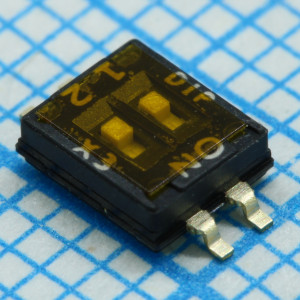 DHN-02F-T-V, Движковый переключатель 2 группы SMD монтаж 1.27мм 25мА 24В с плёнкой положение ВЫКЛ