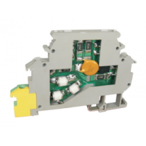Устройство молниезащиты от ПП UTT-2JD-24VDC, Устройство молниезащиты от перенаряжений, тип защиты: плавающий, схема: 2 провода, номинальное напряжение: 24V DC, номинальный ток: 300mA, ширина: 6,2 мм, сечение обслуживаемых проводников: 0,5 - 2,5 мм кв., винтовая фиксация провода, монтаж на DIN рейку