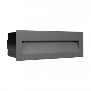 Светильник LTD-TRAIL-S226x76-8W Warm3000 (GR, 65 deg, 230V) 029964, Светодиодный встраиваемый прямоугольный светильник для стен, лестниц, 8Вт. Цвет ТЕПЛЫЙ БЕЛЫЙ 3000K, св.поток 330лм, CRI(Ra)>80, угол 65°, асимметричный свет. Размер 226x76x54мм (закладная часть 214x69x70мм). Влагозащищенный корпус IP65, алюминий серый