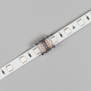 Коннектор HIP-RGB-10-4pin-STS 032243, Одиночный коннектор для соединения 2-х отрезков открытых лент RGB шириной 10 мм. Материал - прозрачный пластик. Обеспечивает соединение без видимых разрывов. Максимальный допустимый ток 3 А, напряжение 3-24 В, степень защиты IP55. Цена за 1 шт.