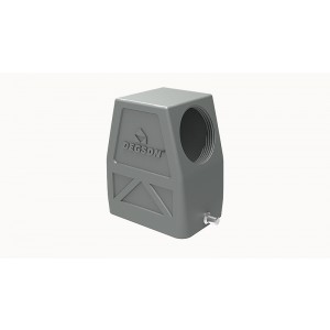 Крышка разъема D6B-SEH-2g-M32, Крышка разъема на кабель, типоразмер 6B, высокое исполнение, без уплотнителя, 1 отверстие с резьбой для кабельных вводов M32x1,5, с боковым расположением, без защелки (упоры под одну защелку), материал корпуса: алюминиевый сплав