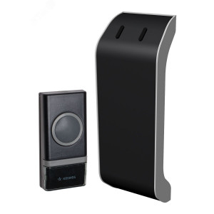 Звонок беспроводной полиф. 23 мелодии 150м 1 кноп. IP44 2хAA (не в компл.) черн. КОСМОС KOC_AG510B