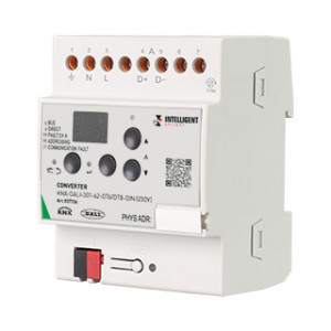 INTELLIGENT ARLIGHT Конвертер KNX-DALI-301-62-DT6/DT8-DIN (230V) 037726, Конвертер (шлюз) KNX-DALI. Позволяет управлять исполнительными устройствами DALI из шины KNX. Установка на DIN-рейку. Конфигурация из ETS. 1 линия DALI на 64 устройства. Управление адресами, группами, сценами. Поддерживаются устройства DT6/DT8