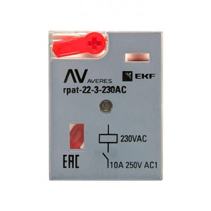 Реле промежуточное RPAt 22/3 10А 230В AC с кнопкой и мех. индикацией AVERES rpat-22-3-230AC