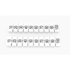 Маркировка (полоска) ZB6-10P-19-77Z(H), Кассета с маркировочными шильдиками, для клемм сечением 4 мм.кв., верхняя, 10 шильдиков, нанесенные символы: 10 20 30 40 50 60 70 80 90 100, с горизонтальным расположением, размер шильдика: 5,55 х 10,7 мм, цвет: белый