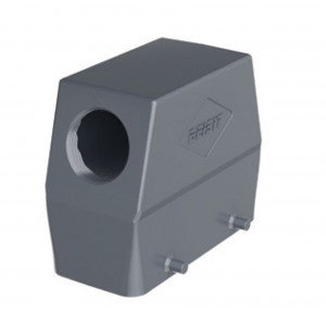 Крышка разъема H16B-SOH-4P-M40, Крышка разъема на кабель, типоразмер 16B, высокое исполнение, без уплотнителя, 1 отверстие с резьбой для кабельных вводов M40x1,5, с боковым расположением, без защелок (упоры для двух защелок), материал корпуса: алюминиевый сплав