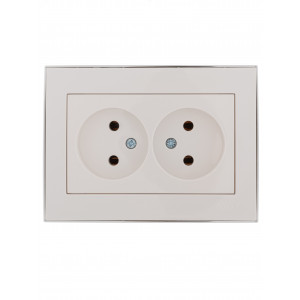 RAIN Розетка двойная без заземления керамика белая с боковой вставкой хром 703-0225-128
