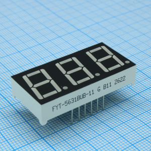 FYT-5631BUB-11, 3-х разрядный индикатор 14,2мм/синий ультра/470нм/80-90мКд/ОА
