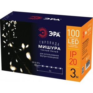 Светодиодная новогодняя гирлянда ЕNIG - 100M нить Мишура 3 м теплый белый 150 microLED 220 V Б0051871