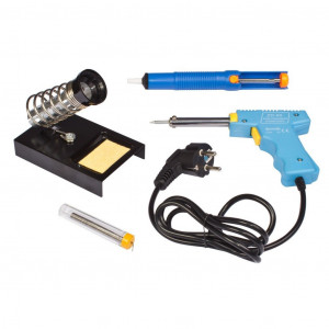 Набор инструментов для пайки ZD-303A, Паяльник-пистолет(30-70W), припой, оловоотсос, подставка под паяльник спиралевидная с губкой