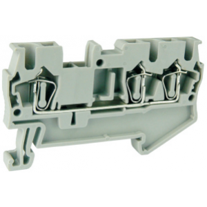 Проходная клемма UJ5-2.5/1X2, Проходная клемма, 3 точки подключения, тип фиксации провода: пружинный, номинальное сечение: 2,5 мм кв., 31A, 800V, ширина: 5,2 мм, цвет: серый, тип монтажа: DIN35