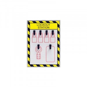 gwrB7-2, Станция блокировочная открытая на 4 замка, замковые множители и бирки, пластик, 280х400 мм, цвет – белый, 1 шт/упак