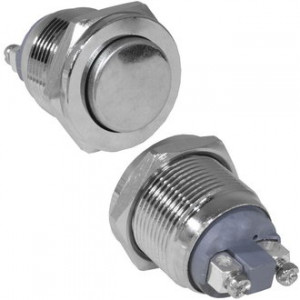 GQ19PH-10/N OFF-(ON), Антивандальная кнопка металлическая без фиксации, посадочная резьба М19, контакты под винт