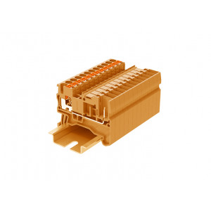 Клемма для разъема TP2.5-2-1-OG, Клемма для подключения внешнего разъема, тип фиксации провода: Push-in, номинальное сечение: 2,5 мм кв., 24A, 500V, ширина: 5,2 мм, цвет: оранжевый, тип монтажа: DIN35