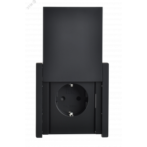 FORTE&PIANO Розетка 1-местная с заземлением с защитными шторками и крышкой безвинтовое крепление 16А IP44 FP119 черный IEK FP-R16-16-1-44-K02