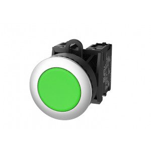 Кнопка плоская (зеленая) TS2020-0CL20, Кнопка круглая плоская, с блокировкой, без подсветки, утопленное алюминиевое переднее кольцо, без контактной группы, диаметр головки кнопки 36 мм, диаметр посадочного отверстия: 22 мм, цвет: зеленый