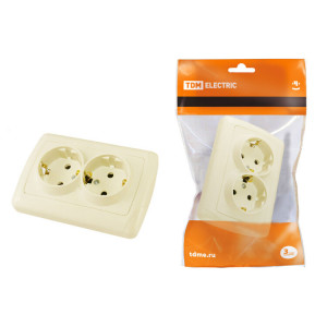 Розетка двойная 2П+3 16А 250В сл. кость "Онега" SQ1805-0047