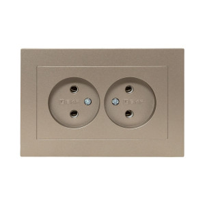 Механизм розетки двойной, 16А, без заземления, без шторок, с рамкой, шампань Эпика EKF UP1-SOC-200