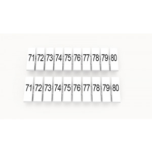 ZB3.5-10P-19-08Z(H), Маркировочные шильдики для клемм DS…, сечением 1,5 мм кв., центральная, 10 шильдиков нанесенные символы: 71-80, с вертикальным расположением, размер шильдика: 2,95х10,7 мм, цвет белый