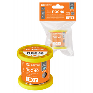 Припой ПОС 40, трубка с канифолью, ГОСТ 21931-76, 1 мм, 100 г, катушка, инд. упак., "Алмаз" SQ1025-1811