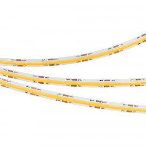 Лента COB-X544-8mm 24V Warm3000 (11 W/m, IP20, 5m, FreeCut) 043414, Лента COB сплошной засветки без видимых светодиодов. Светодиоды CSP 544 шт/м (2720 шт на 5 м). Цвет свечения ТЕПЛЫЙ 3000 K, высокий индекс цветопередачи CRI>90, угол 160°. Мощность 11 Вт/м (55 Вт на 5 м), питание 24 В. Размеры 5000х8х1.6 мм. Мин.отрезок 3