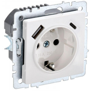 Розетка BRITE РЮш11-1-БрБ 16А с USB A+C 18Вт с заземл. защ. шторки бел. BR-R14-16-U22-018-K01