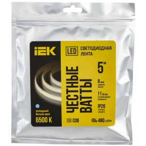 Лента LED 5м COB-480LED 11Вт/м IP20 8мм 24В 6500К IEK LSR11-2-480-20-1-05