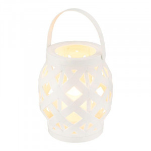 Декоративный фонарь со свечкой, плетеный корпус, белый, размер 14х14х16,5 см, цвет теплый белый 513-057