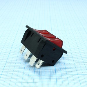 RK1-37 1X1X3 B/R"0-", Выключатель клавишный ON-OFF без подсветки цвет корпуса (черный) цвет кнопки (красный)