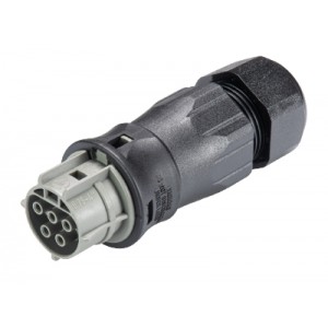 Разъем RST25i5 96.051.4554.3, Розеточный разъем на кабель диам. 13-18 мм, IP68(69k), 5 полюсов, винтовая фиксация провода, номинальные характеристики: 250/400V+РЕ, 25A, цвет контактной вставки: серый, цвет корпуса: черный, серия RST Classic