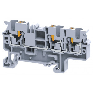 Проходная клемма CP4/3, Проходная клемма, 3 точки подключения, тип фиксации провода: Push-in, номинальное сечение: 4 мм кв., 32A, 1000V, ширина: 6 мм, цвет: серый, тип монтажа: DIN35