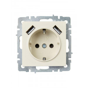 Розетка BRITE РЮш10-1-БрКр 16А с USB A+A 2.1А с заземл. защ. шторки беж. BR-R14-16-U21-D21-K10
